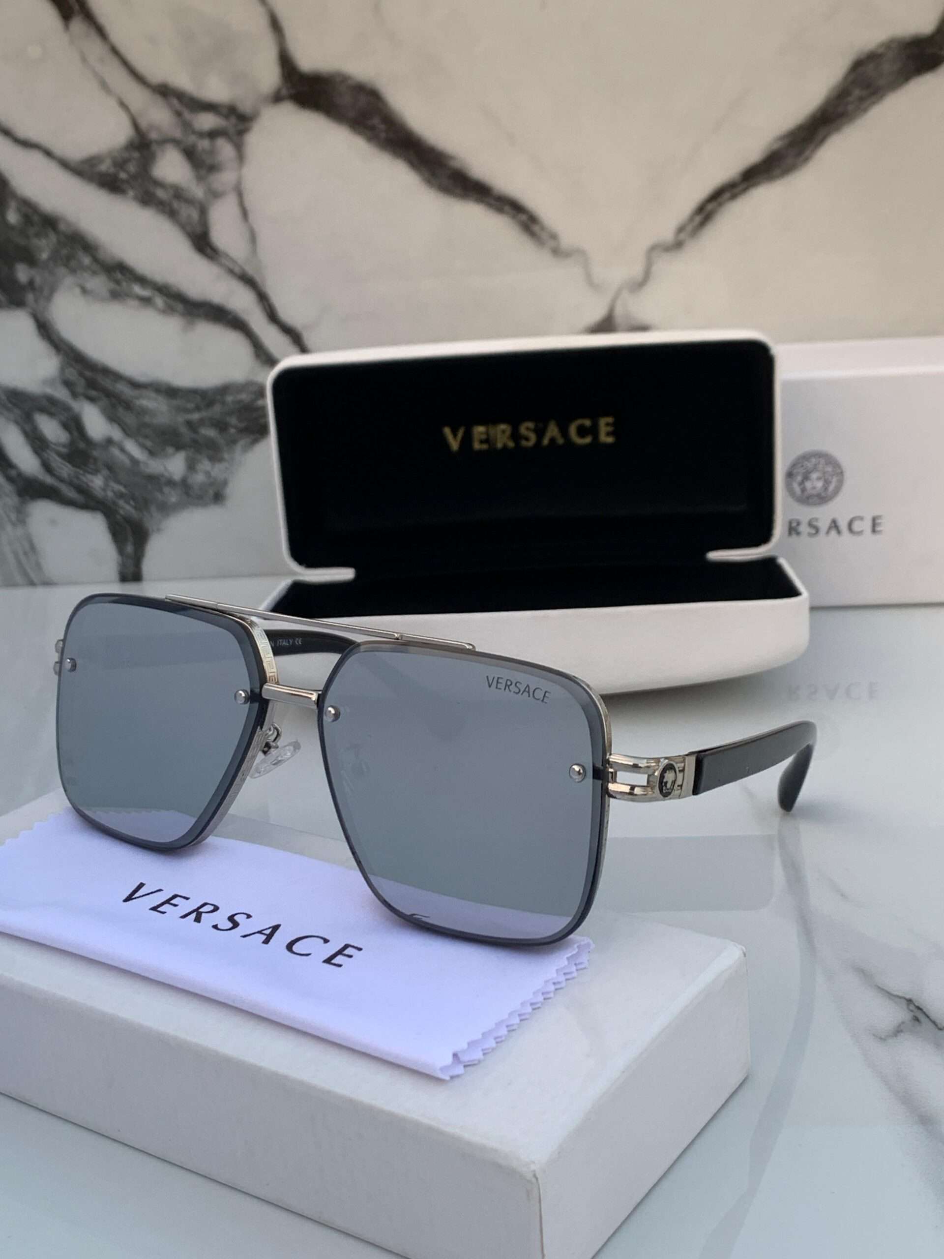 Versace Silver Logo Shield Sunglasses for Men Online India at Darveys.com