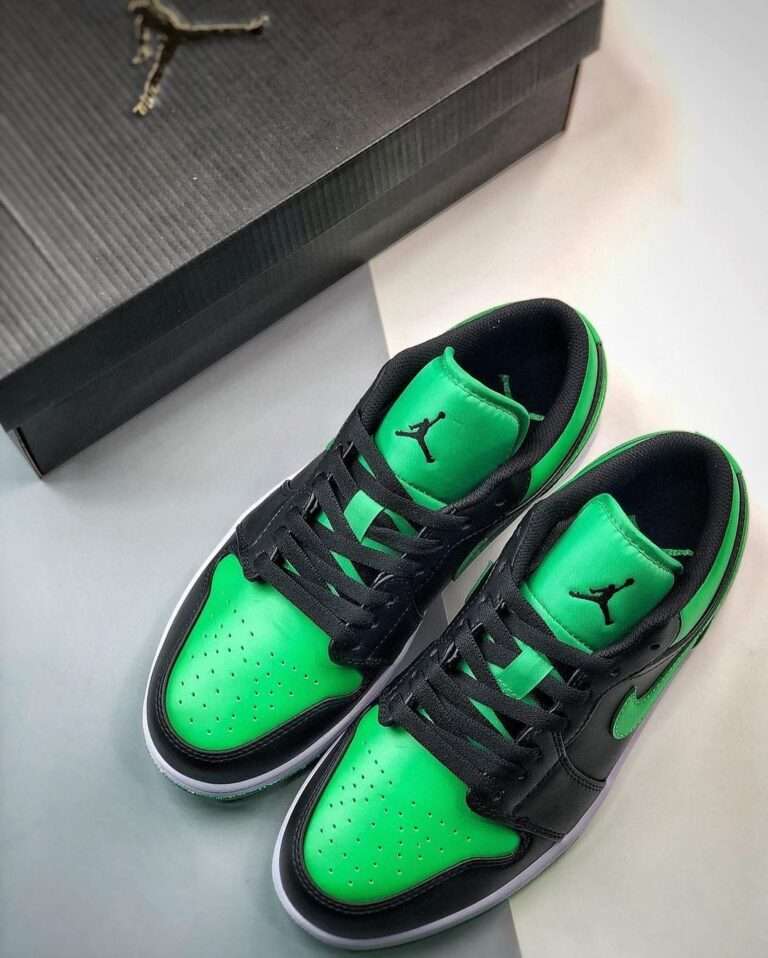 Buy First Copy Nike Air Jordan 1 Low Black Lucky Green Shoes Online India