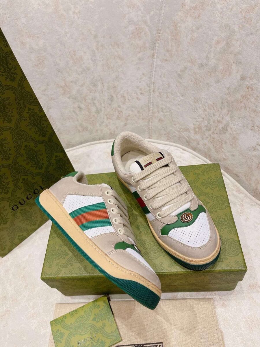 Buy First Copy Gucci GG Screener Leather Trimmed Canvas Sneakers Online India