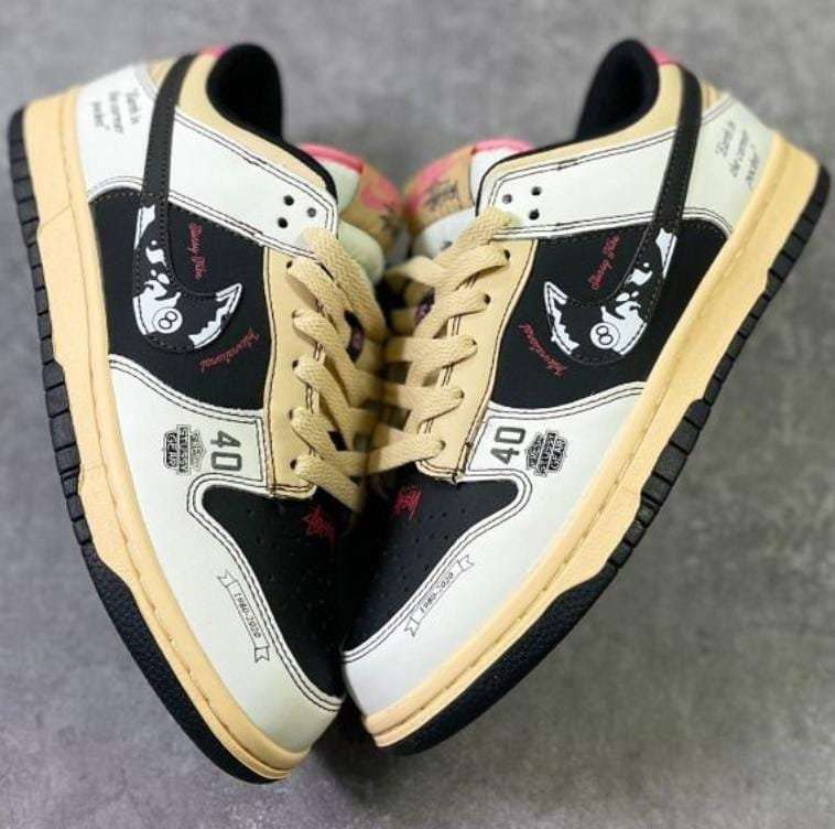 Buy First Copy Stussy X Nike SB Dunk Low Beige Black Shoes Online India