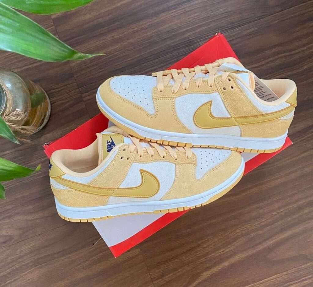 Buy First Copy Nike SB Dunk Low Celestina Gold Suede Shoes Online India