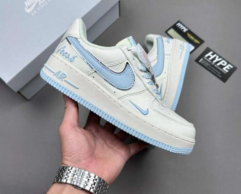 Buy First Copy Nike Airforce 1 07 Low Keep Fresh Beige Blue Silver Shoes Online India