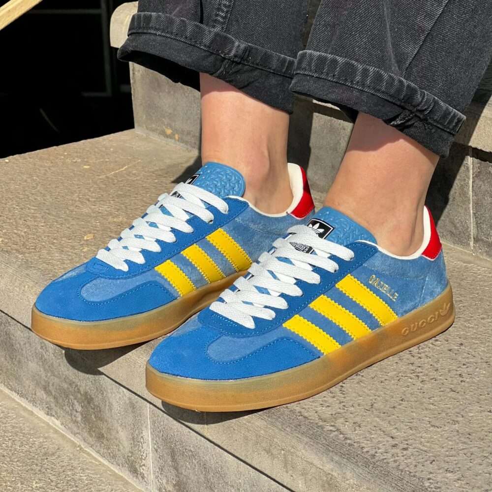 Buy First Copy Adidas X Gucci Gazelle Light Blue Yellow Shoes online India